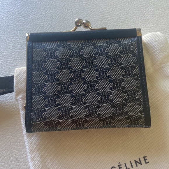 Céline Navy Coated Canvas/Leather Coin, AirTag, AirPod, wallet - Picture 2 of 7